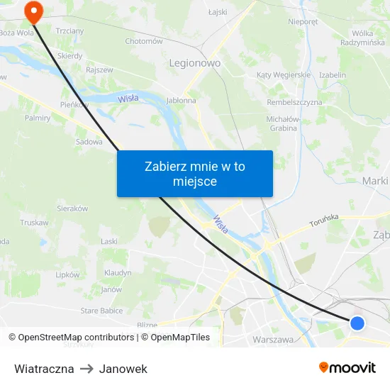 Wiatraczna to Janowek map
