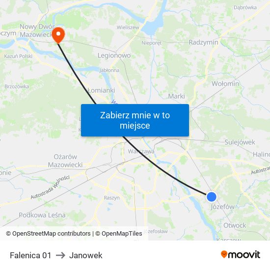 Falenica 01 to Janowek map