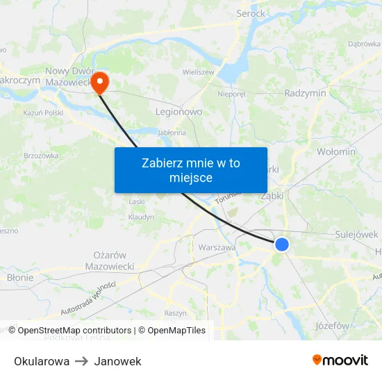 Okularowa to Janowek map