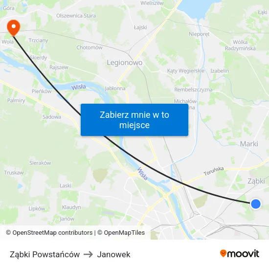 Ząbki Powstańców to Janowek map