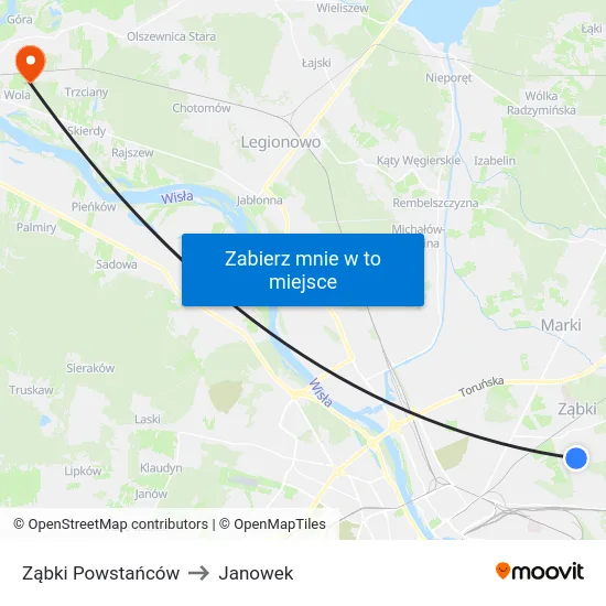 Ząbki Powstańców to Janowek map