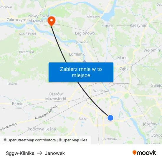 SGGW - Klinika to Janowek map