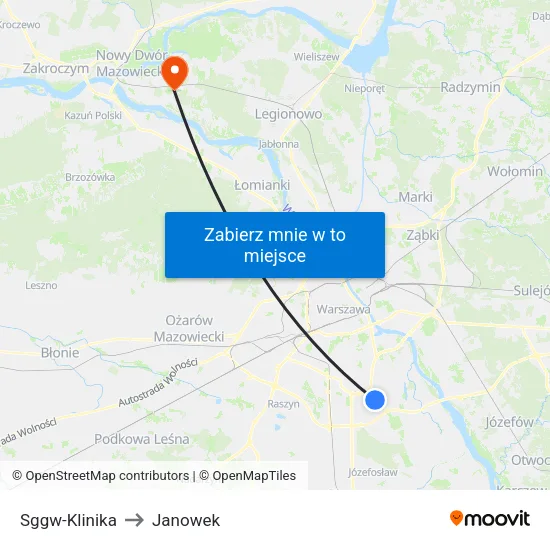 SGGW - Klinika to Janowek map