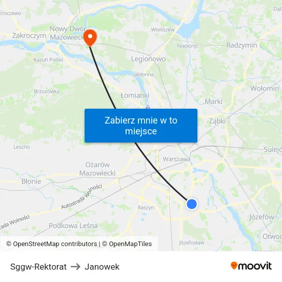 SGGW - Rektorat to Janowek map