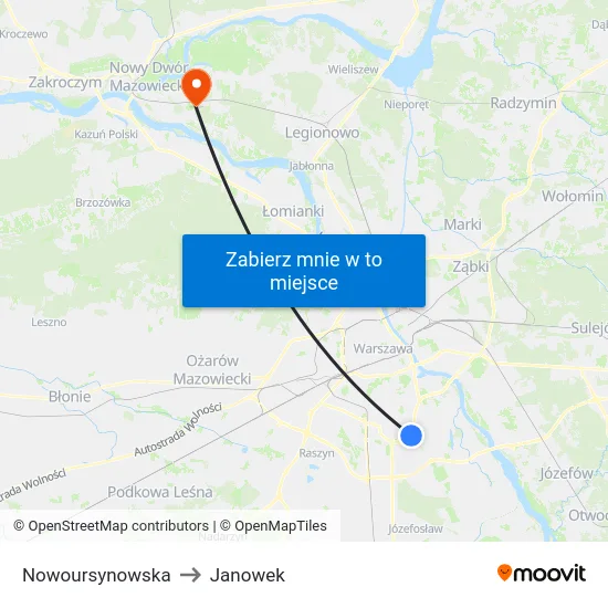 Nowoursynowska to Janowek map