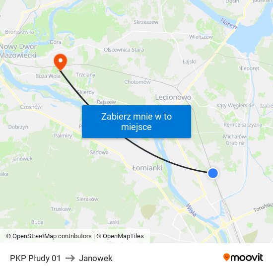 PKP Płudy 01 to Janowek map