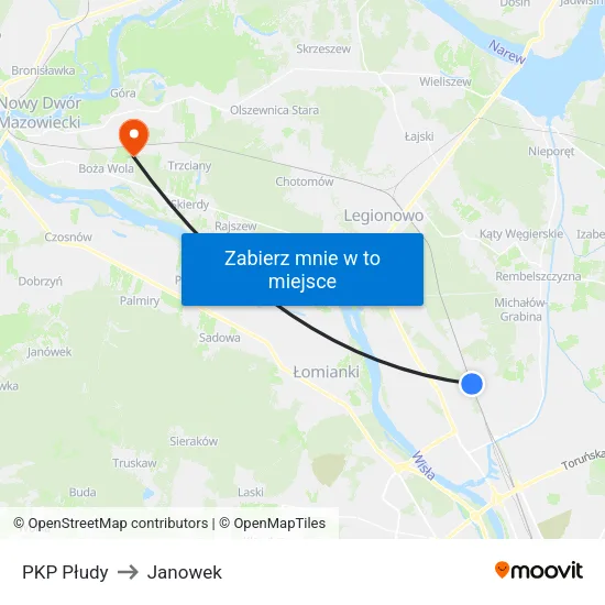 PKP Płudy to Janowek map