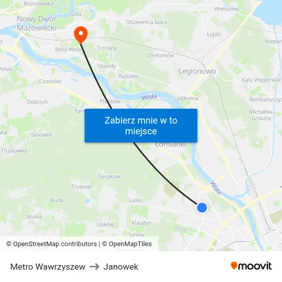 Metro Wawrzyszew to Janowek map
