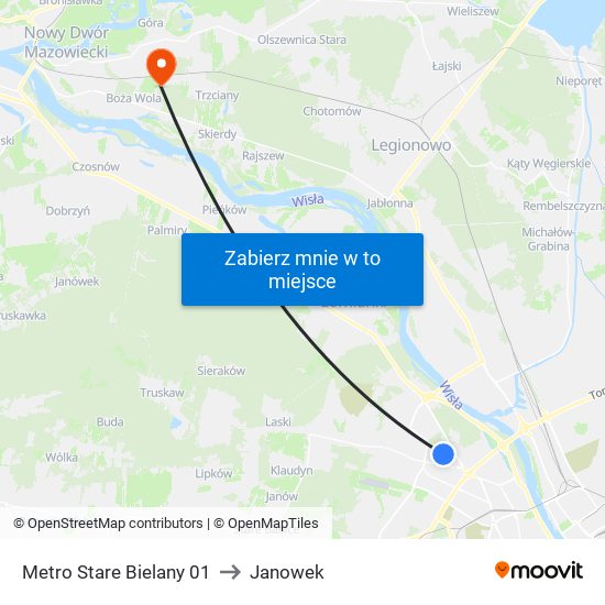 Metro Stare Bielany to Janowek map