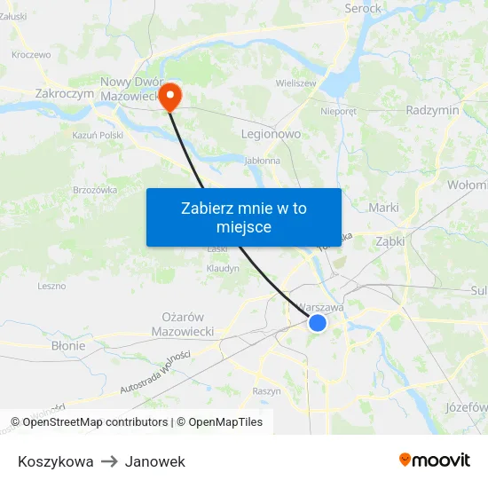 Koszykowa to Janowek map