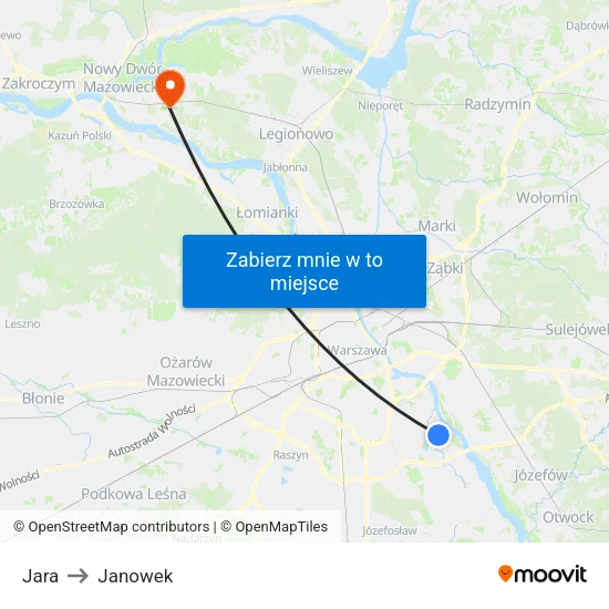 Jara to Janowek map