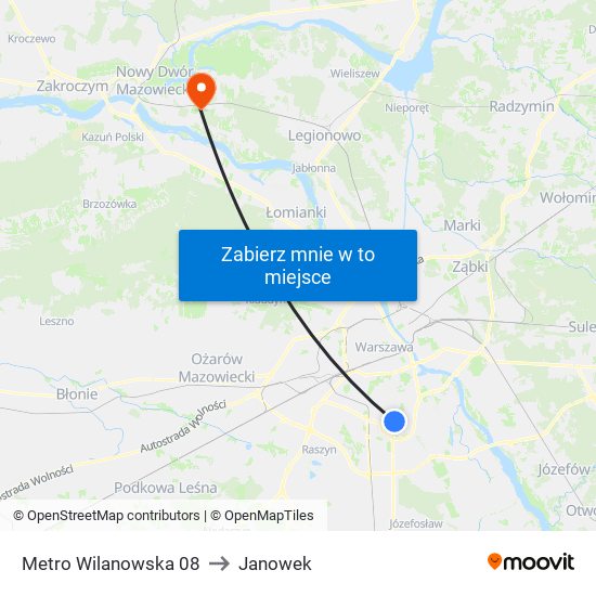 Metro Wilanowska 08 to Janowek map