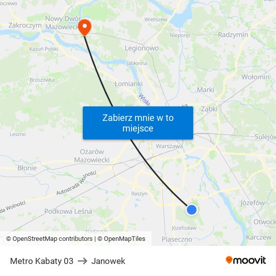 Metro Kabaty 03 to Janowek map