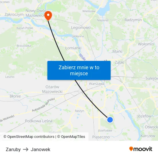 Zaruby to Janowek map