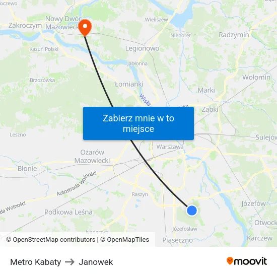Metro Kabaty to Janowek map