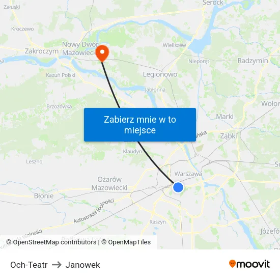 Och-Teatr to Janowek map