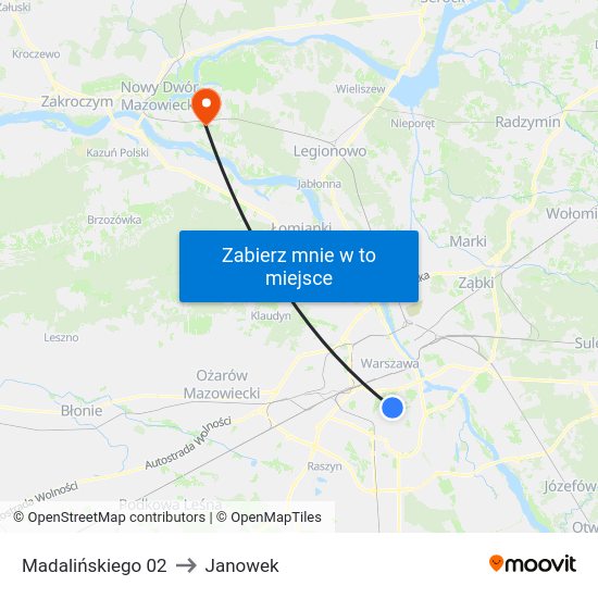 Madalińskiego to Janowek map