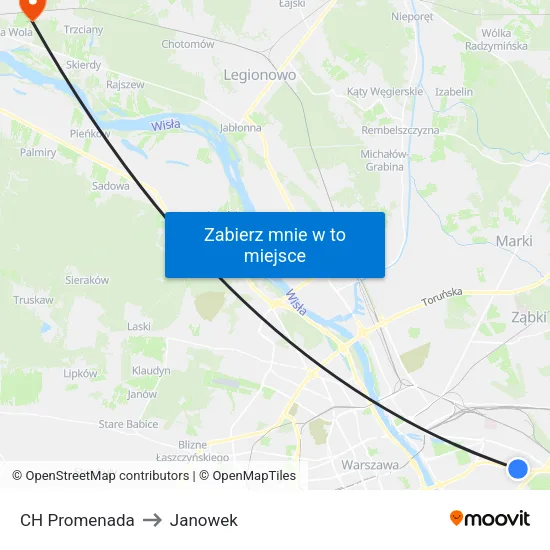 CH Promenada to Janowek map