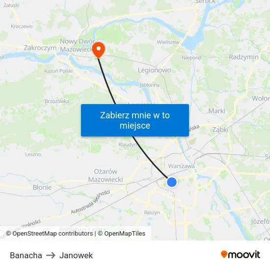 Banacha to Janowek map