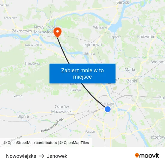 Nowowiejska to Janowek map