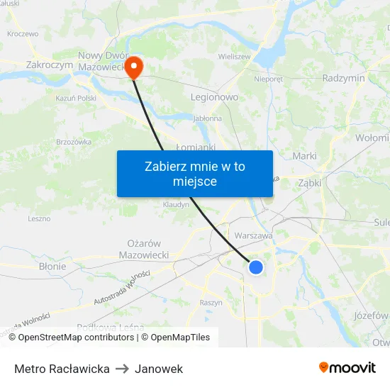 Metro Racławicka to Janowek map