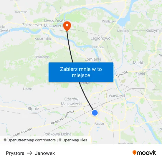 Prystora to Janowek map