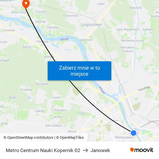 Metro Centrum Nauki Kopernik 02 to Janowek map