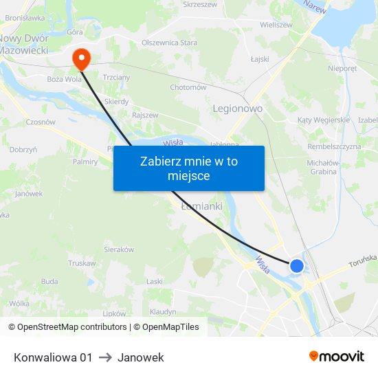 Konwaliowa to Janowek map