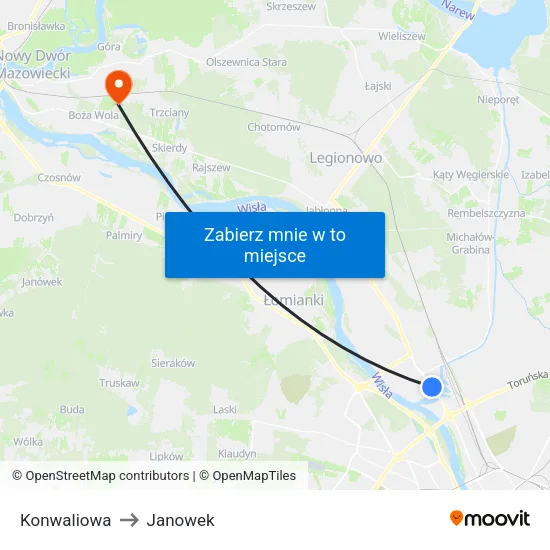 Konwaliowa to Janowek map