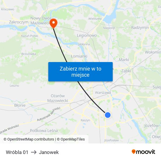 Wróbla to Janowek map