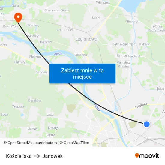 Kościeliska to Janowek map