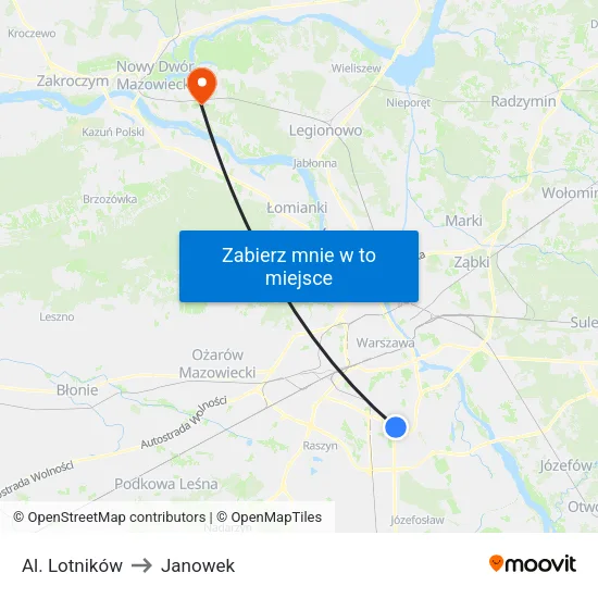Al. Lotników to Janowek map