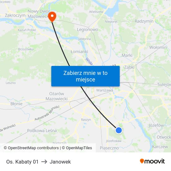 Os. Kabaty 01 to Janowek map