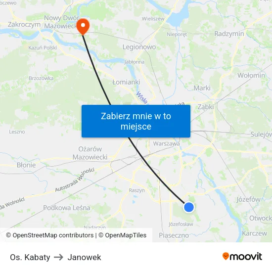 Os. Kabaty to Janowek map