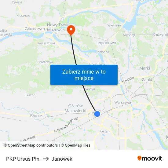 PKP Ursus Płn. to Janowek map