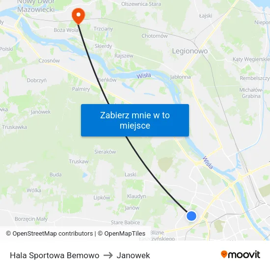 Hala Sportowa Bemowo to Janowek map