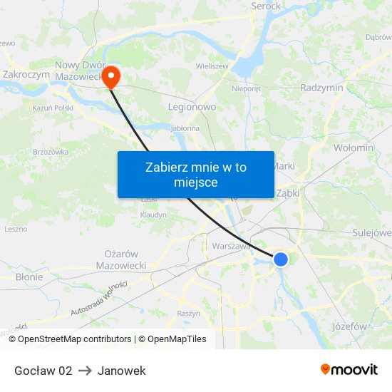 Gocław to Janowek map