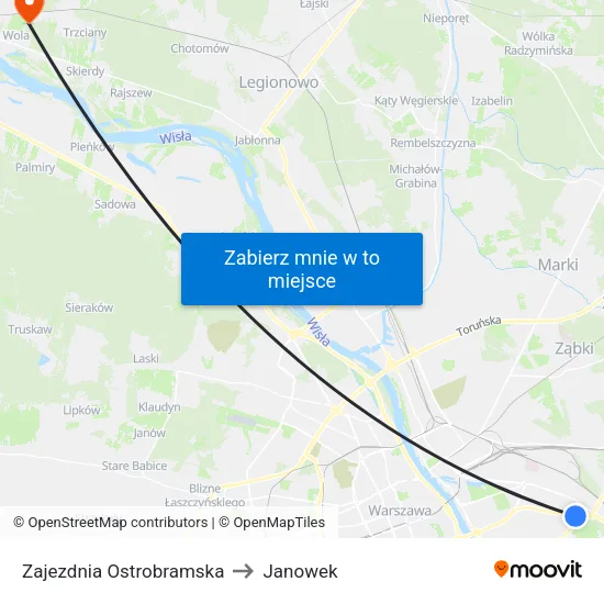 Zajezdnia Ostrobramska to Janowek map