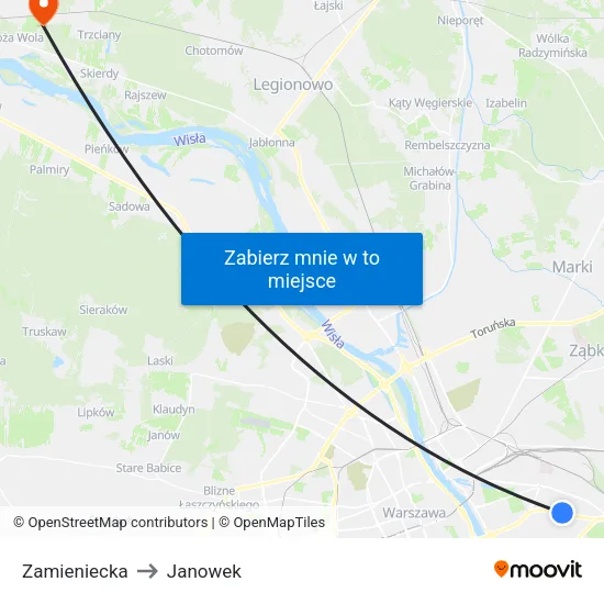 Zamieniecka to Janowek map
