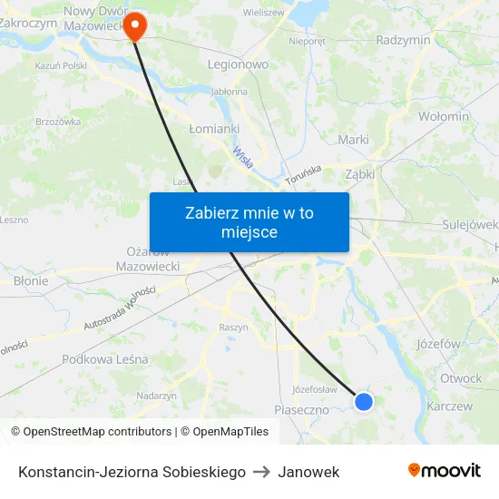Konstancin-Jeziorna Sobieskiego to Janowek map