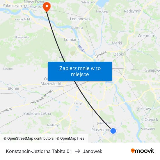 Konstancin-Jeziorna Tabita 01 to Janowek map