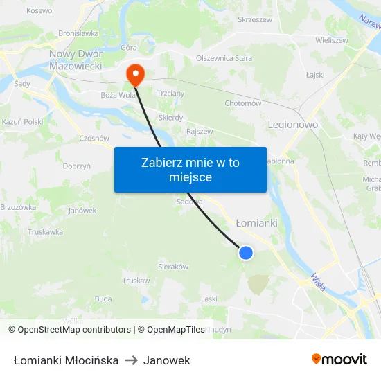 Łomianki Młocińska to Janowek map