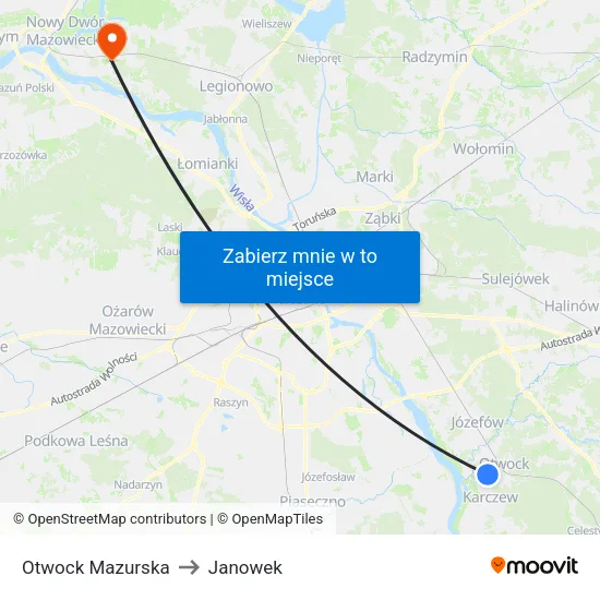 Otwock Mazurska to Janowek map