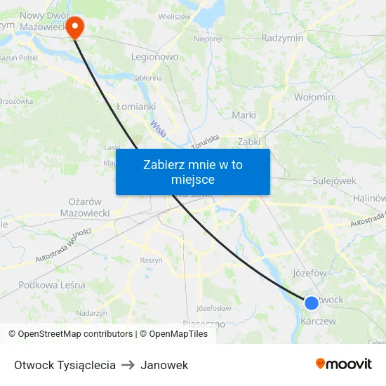 Otwock Tysiąclecia to Janowek map