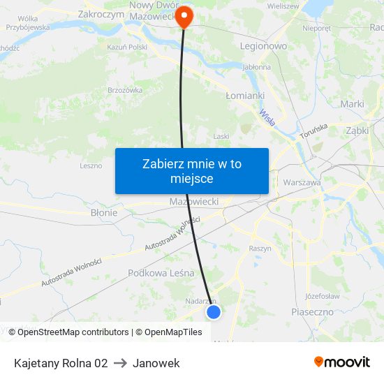 Kajetany Rolna to Janowek map