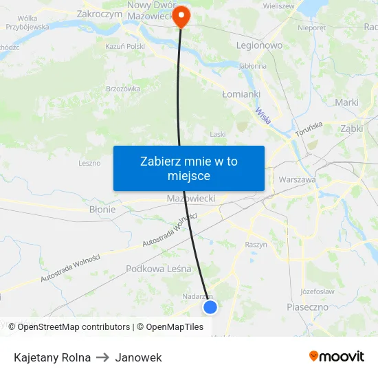 Kajetany Rolna to Janowek map