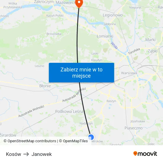 Kosów to Janowek map