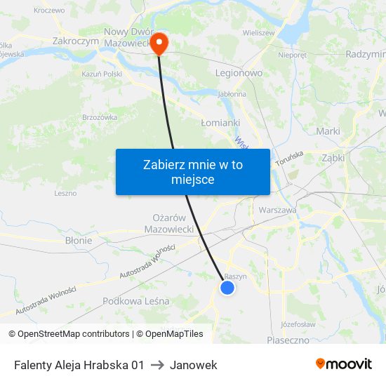 Falenty Aleja Hrabska to Janowek map