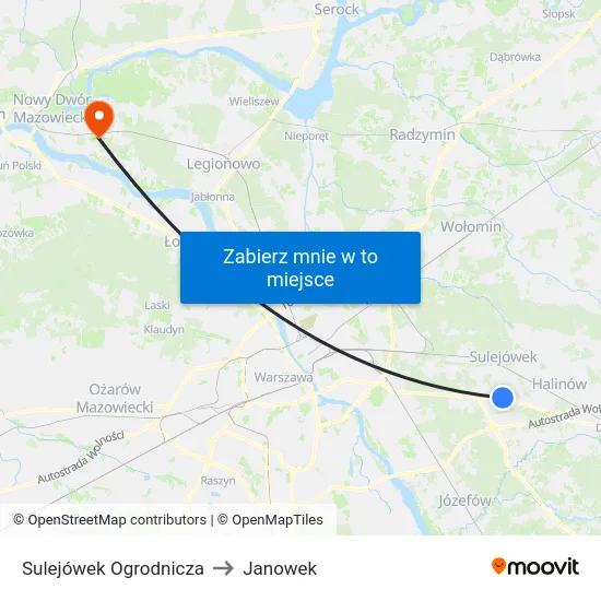Sulejówek Ogrodnicza to Janowek map