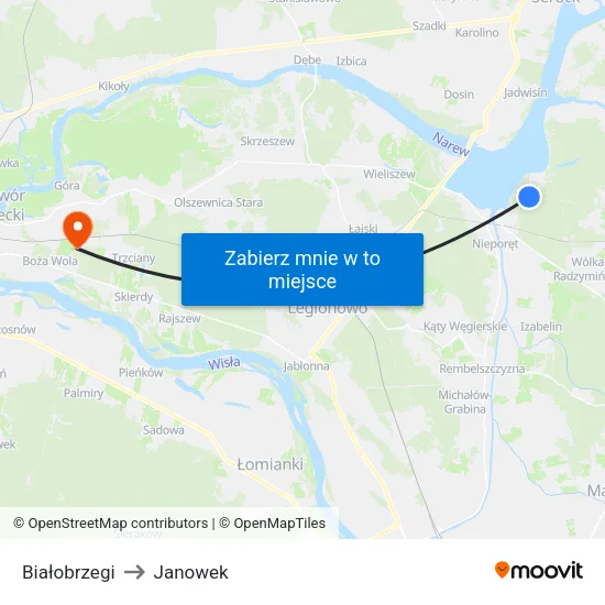 Białobrzegi to Janowek map
